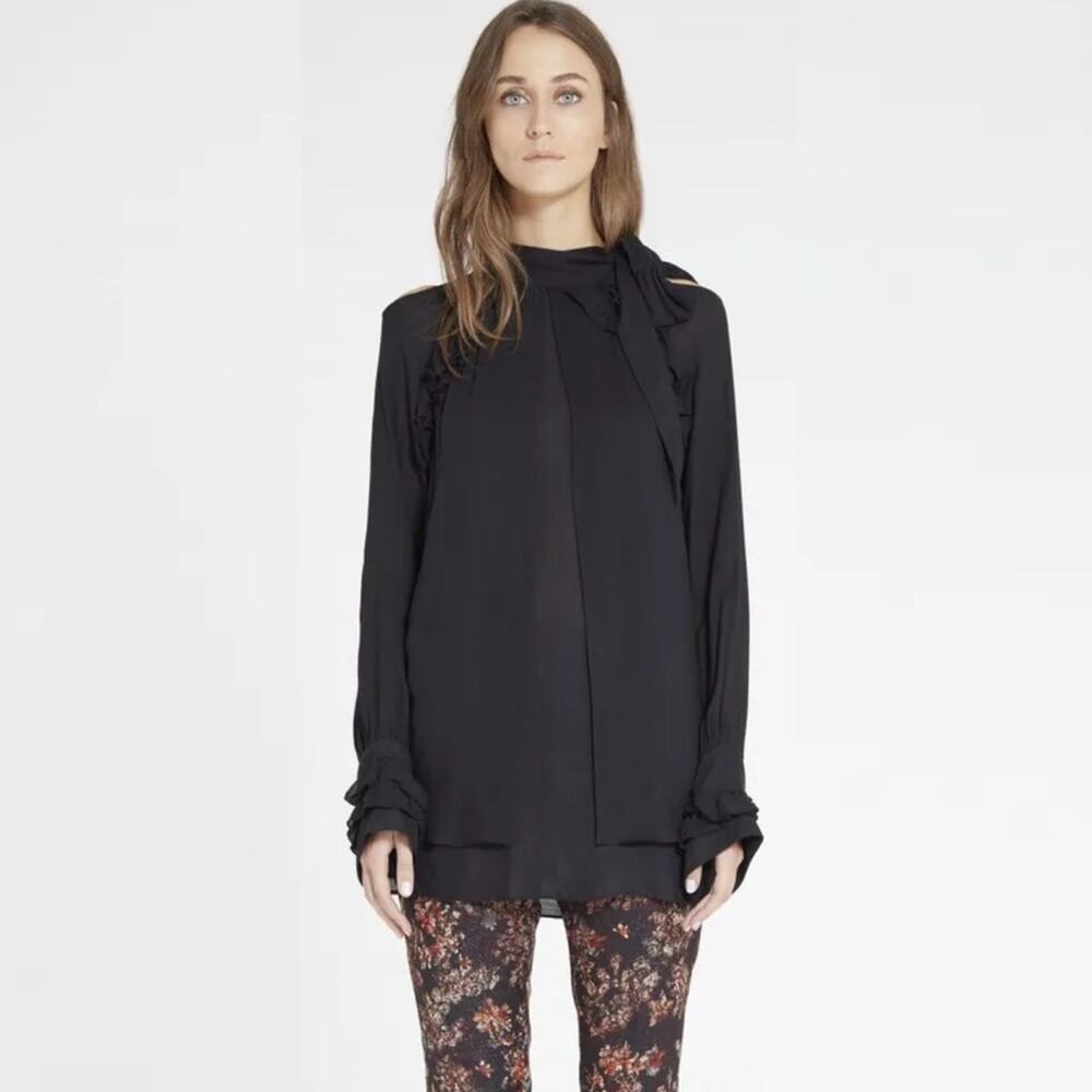 IRO Frejan Bow Neck Ruffle Blouse- Black Size 34/XS NWT
